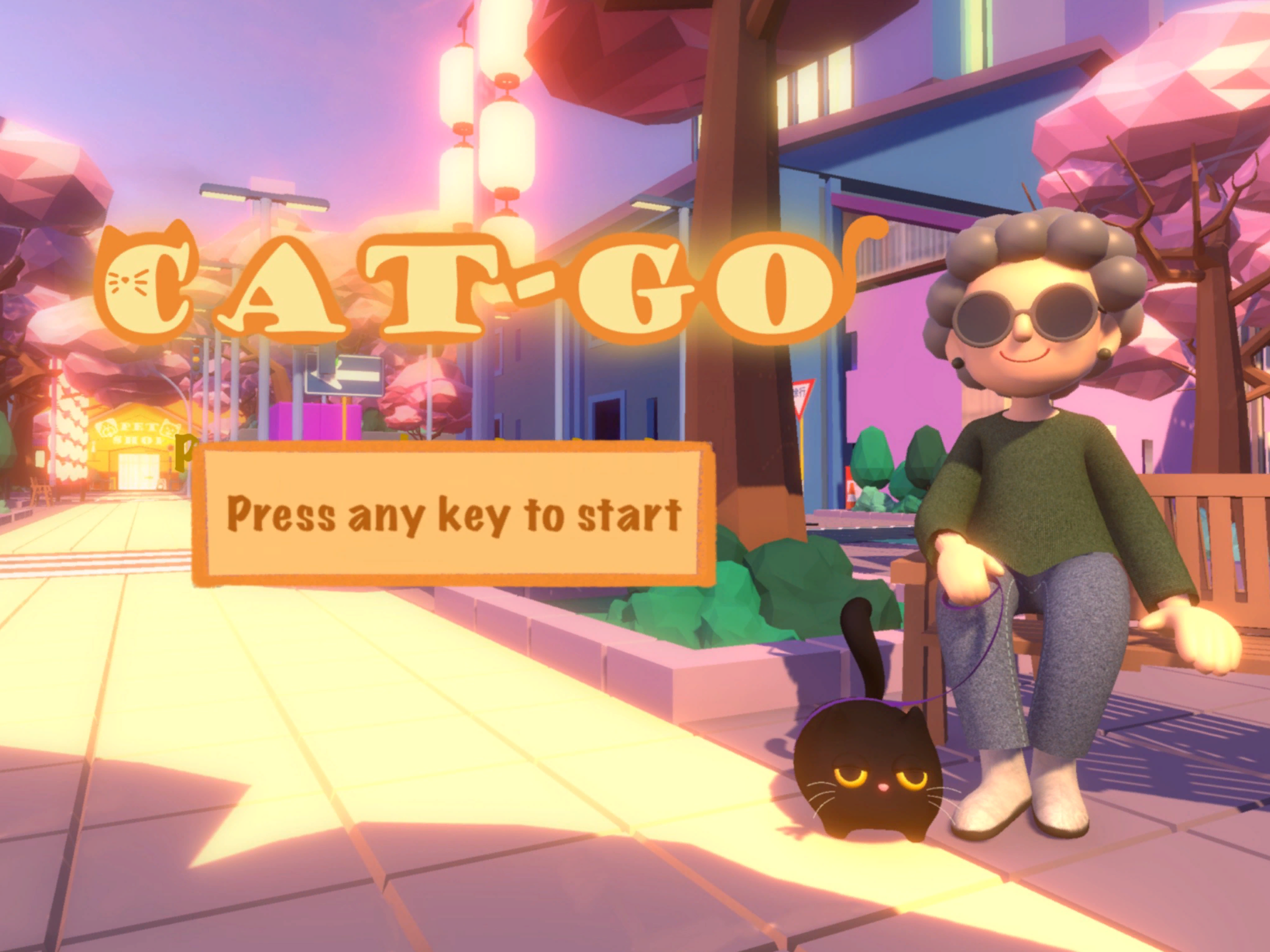 3D model of an old lady with a cat in a leash.